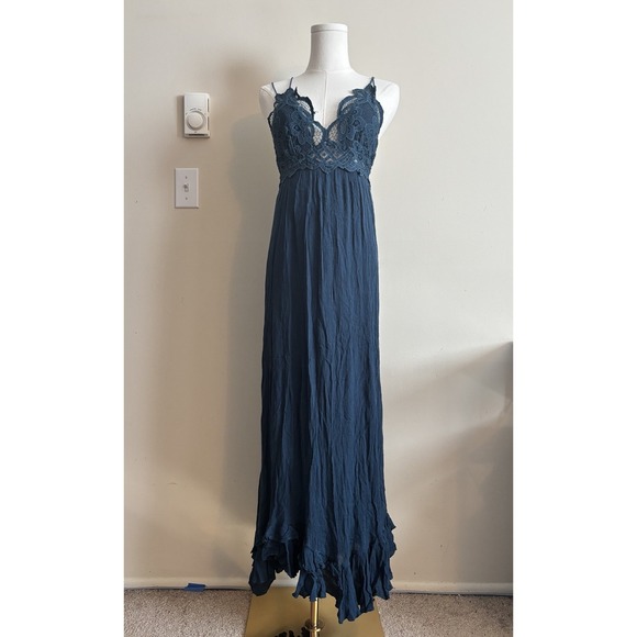 Free People Dresses & Skirts - Free People Adella Maxi Dress Fair Boho Hippie Festival Small Blue Flowy Lace